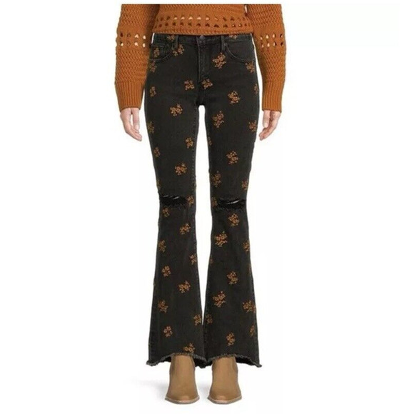DRIFTWOOD Black and Orange Floral Flare Jeans - Picture 14 of 15